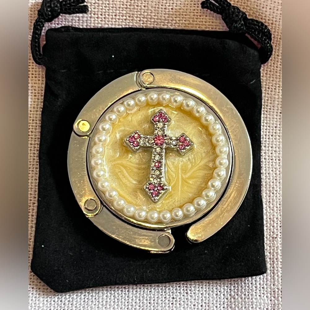 Bling Cross with Pearls Handbag Hook.
